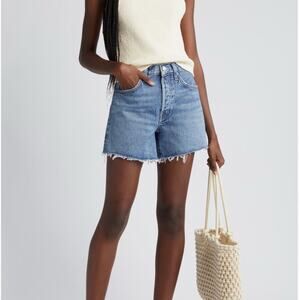 AGOLDE Women’s Parker Long Raw Hem Denim Button Fly Jean Shorts